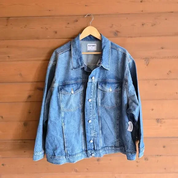 Old Navy Relaxed Classic Jean Jacket 4X NWT Button Front Collared Coat Blue - Picture 2 of 5